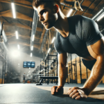 An athlete holding a plank position in a modern gym, highlighting the intensity and strength of isometric exercises.