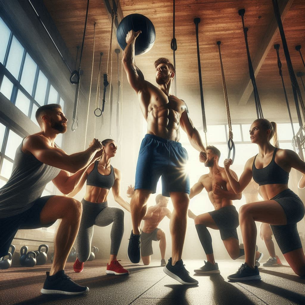 Group workout session focusing on chest exercises.