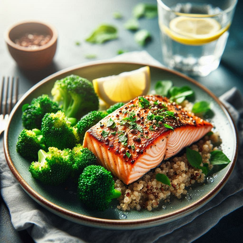 Grilled salmon with quinoa and steamed broccoli for a protein-packed meal