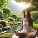 Woman meditating in a garden to lower blood pressure naturally.