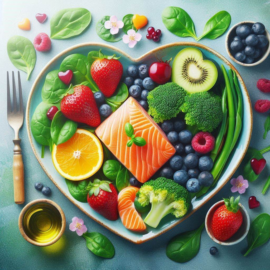 A plate of heart-healthy foods that naturally lower blood pressure.